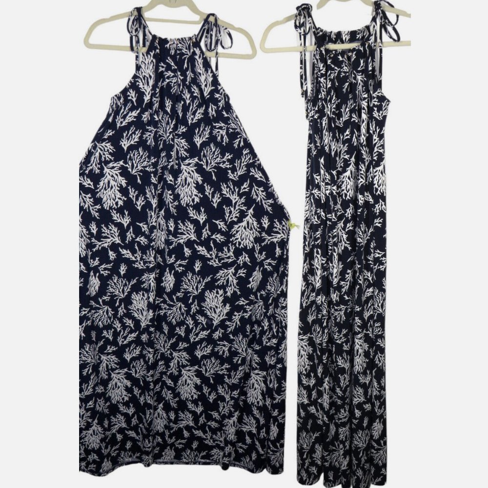 Michael Kors Navy and White Coral-Print Maxi Dress
